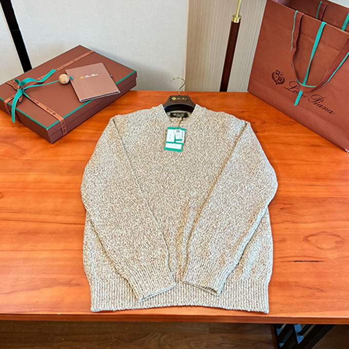 loro piana marled crew neck knit sweater